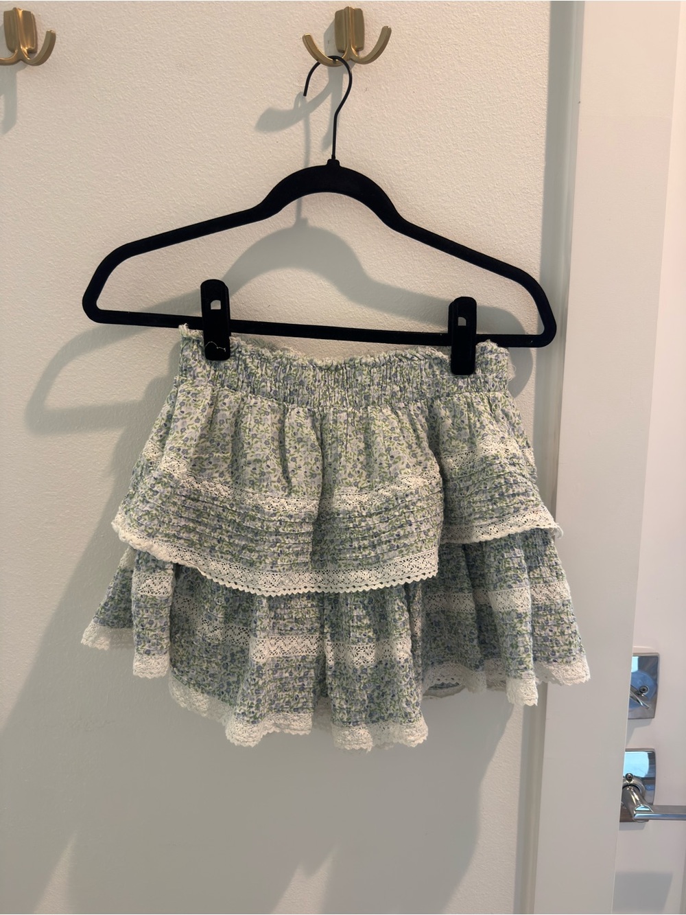 Aerie Tiered Floral Mini Skirt - Green/White